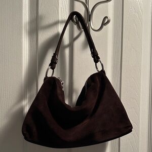 Elegant Dark Brown Suede Hobo Bag